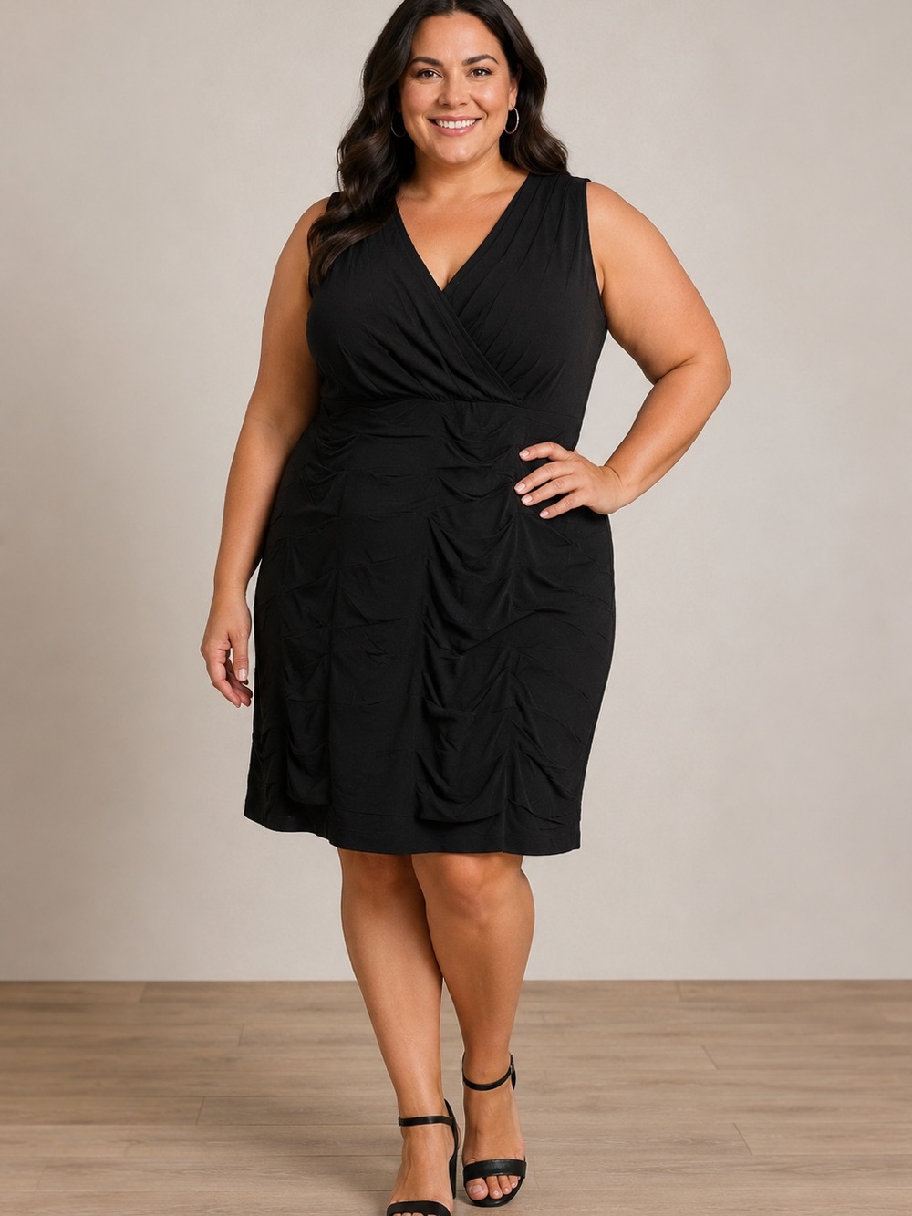 Lane Bryant NWT Black Sleeveless Empire Bandage Tiered Scalloped Dress Size 26